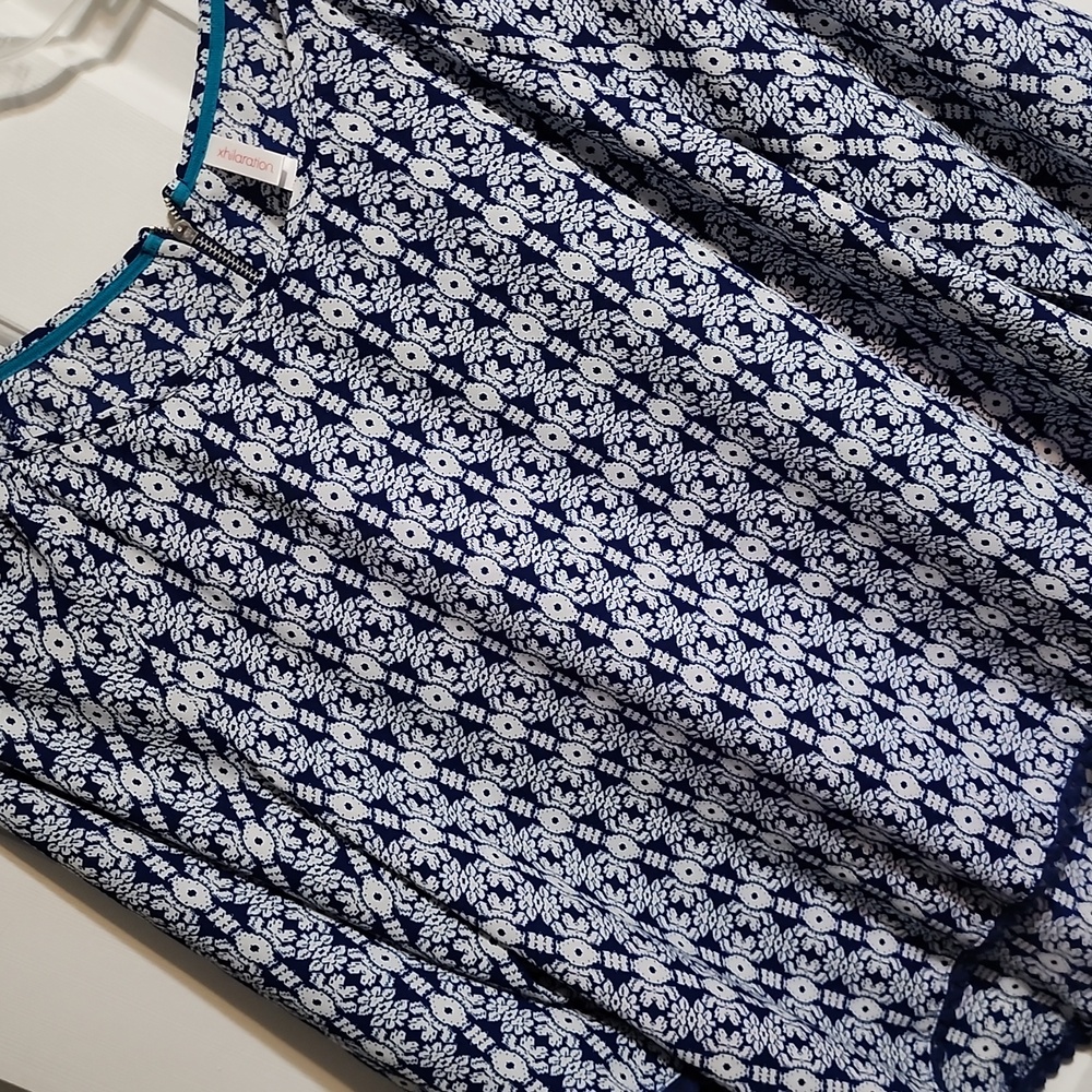 Xhilaration Navy and White Floral Print Blouse